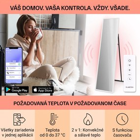Klarstein La Palma 900 smart, infračervený ohrievač, 40 x 160 cm, 900 W, zrkadlový stojan