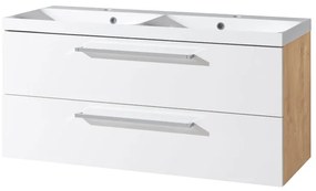 Mereo Mereo, Bino, kúpeľňová skrinka s umývadlom z liateho mramoru 121 cm, biela, dub, MER-CN673M