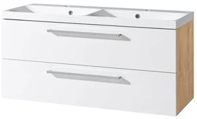 Mereo Mereo, Bino, kúpeľňová skrinka s umývadlom z liateho mramoru 121 cm, biela, dub, MER-CN673M
