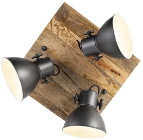 Priemyselné bodové svetlo tmavosivé s mangovým drevom 3-svetlo - Mangoes