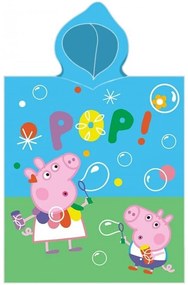 Detské / chlapčenské pončo - osuška s kapucňou Prasiatko Peppa - motív Bublinková párty - 100% bavlna - 55 x 110 cm