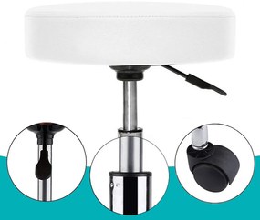 Kozmetická taburetka na kolieskach, výškovo nastaviteľná- Biela