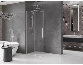 Mexen Velar, sprchová zástena s posuvnými dverami Walk-in 85 x 200 cm, 8mm číre sklo, brúsená oceľ, 871-085-000-03-97