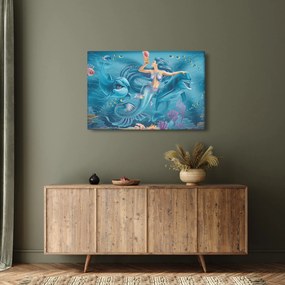 Obraz - Morská víla s delfínmi (90x60 cm)