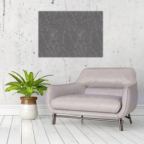 Sklenený obraz - Šedé palmové listy (70x50 cm)