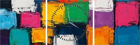 Obraz - Maľba farebných štvorcov (s hodinami) (90x30 cm)