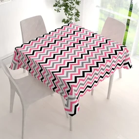 Biante Bavlnený štvorcový obrus Sandra SA-377 Ružovo-sivo-čierne cik-cak pásiky 140x140 cm