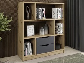 Nízky regál/knižnica Sten Mini, dub artisan/grafit%