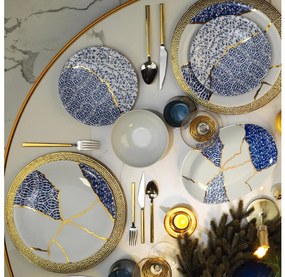 Jedálenská sada 28 ks biela/zlatá/modrá/porcelán