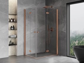 Mexen Mist-F Duo, skladací sprchový kút 75 x 95 cm, priehľadný, brúsená meď - 8A6-075L-095P-65-00