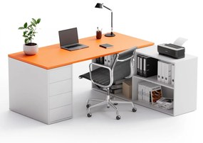PLAN Kancelársky písací stôl s úložným priestorom BLOCK B04, biela/oranžová