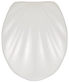 Biele WC sedadlo s jednoduchým zatváraním Wenko Premium Sea Shell, 45,5 × 38 cm