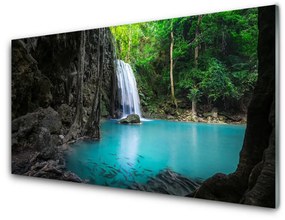Obraz na skle Jazero vodopád príroda 120x60 cm