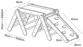 Sivý/v prírodnej farbe pikler trojuholník z borovicového dreva 265x61x60 cm Montessori – Meowbaby