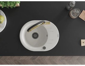 Mexen Kevin, granitový drez 586x458x190 mm, 1-komorový a biela batéria Duo, biela, 6517-20-671701-57-B