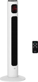 HOMCOM Stolný Ventilátor s Diaľkovým Ovládaním, 70° Oscilácia, 96 cm Stojaci Ventilátor, 45 W, 3 Režimy, Časovač, Biela+Čierna | Aosom