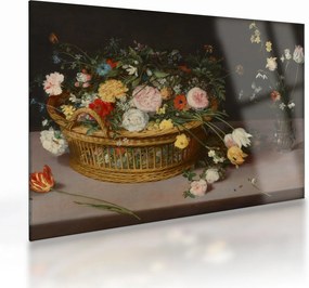 Sklenený obraz - Jan Brueghel the Elder, Flowers in a Basket and a Vase, reprodukcia (70x50 cm)