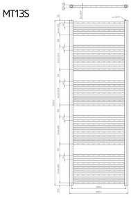 Mereo, Vykurovací rebrík 600x1850 mm, rovný, biely, stredové pripojenie, MER-MT14S