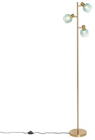 Art Deco stojaca lampa zlatá so zeleným sklom 3-svetlo - Vidro
