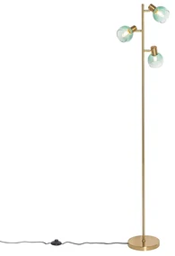 Art Deco stojaca lampa zlatá so zeleným sklom 3-svetlo - Vidro