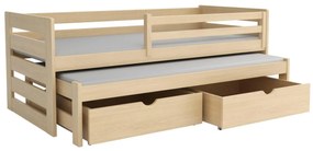 Detská posteľ z masívu borovice JOLANA s prístelkou a šuplíkmi - 200x90 cm - PRÍRODNÁ BOROVICA
