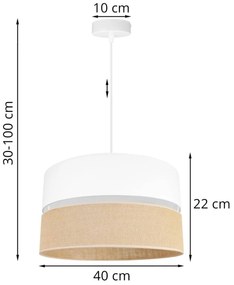 Závesné svietidlo JUTA, 1x jutové/biele textilné tienidlo, (fi 40cm), W