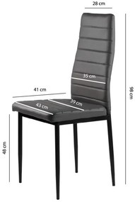 Súprava 4 stoličiek do obývačky a jedálne s koženkou Eco-Leather, ergonomické operadlo, sivá