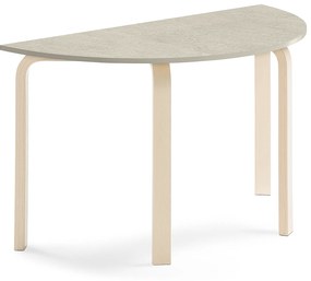 Stôl ELTON, polkruh, 1200x600x710 mm, linoleum - šedá, breza