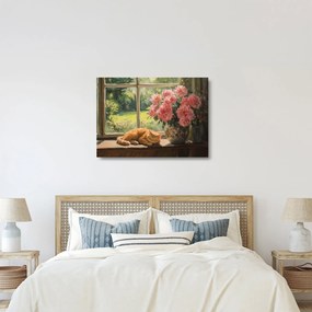 Sklenený obraz - Mačka na okne (70x50 cm)