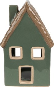 Zelený porcelánový domček svietnik na čajovú sviečku Christmas House - 9*8*15 cm