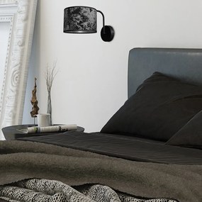 Nástenné svietidlo Satino Round, 1x čierne/strieborné textilné tienidlo, b