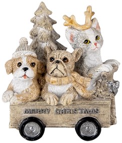 Vianočné dekoratívne soška šteniatka a mačičkou vo vozíku - 9 * 7 * 11 cm