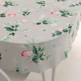 Biante Bavlnený oválny obrus Sandra SA-452 Ružové kvety na sivom 140x220 cm