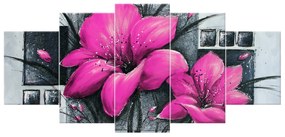 Gario Ručne maľovaný obraz Nádherné ružové Vlčie maky - 5 dielny Rozmery: 100 x 70 cm