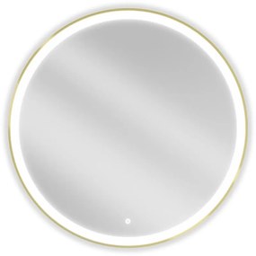 Mexen Esso, okrúhle LED podsvietené kúpeľňové zrkadlo 90 cm, 6000K, vykurovacia podložka proti zahmlievaniu, zlatý rám, 9825-090-090-611-50