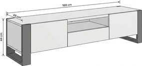 Biela RTV skrinka Modi 188 cm s dvomi dverami a zásuvkou - matná biela / grafit