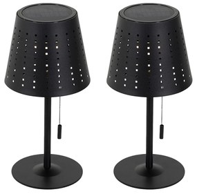 Sada 2 stolných lamp čiernych vrátane LED 3-stupňového stmievača dobíjateľnej a solárnej - Ferre