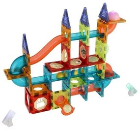 Guľôčková dráha magnetická plast 110  ks, 16 guľôčok + doplnky na batérie v krabici 36x28x9cm