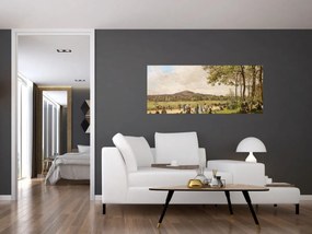 Obraz - French 19th Century, Race Course at Longchamps, reprodukcia (120x50 cm)