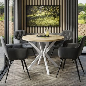 Okrúhly rozkladací jedálensky stôl MARION 100 - 176 cm dub sonoma Farba nôh: Čierna