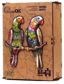 012124 3D drevené puzzle handmade - Papagáje A4