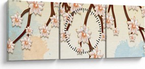 Obraz - Kvety na vetvách, farebné (s hodinami) (90x30 cm)