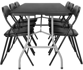 Rozkladací set FETA BLACK 180 cm + 6 stoličiek BASICO