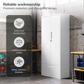 Modulárna kovová multifunkčná skriňa so zásuvkou biela MEGAN 1850 x 900 x 400 mm