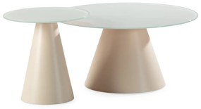 Krémovobiele okrúhle konferenčné stolíky v súprave 2 ks so sklenenou doskou ø 80 cm Vida – MOME