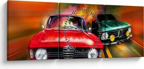 Obraz - Retro závodné autá (s hodinami) (90x30 cm)