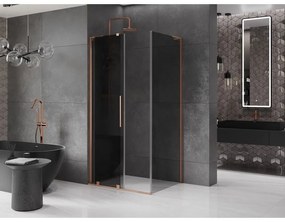 Mexen Velar L, sprchový kút s posuvnými dverami 120 x 75 cm, 8mm šedé sklo, medená matná, 871-120-075-33-65