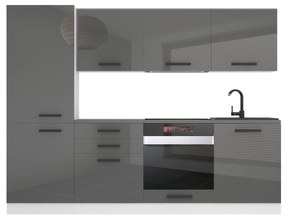 Kuchynská linka Belini Premium Full Version 240 cm šedý lesk s pracovnou doskou SANDY