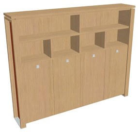 Vysoká šatníková skriňa Verno+ S 260 x 46 x 210 cm, s regálom, dub svetlý / oranžová