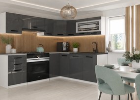 Kuchynská linka Belini 360 cm šedý lesk s pracovnou doskou Lidia2  INF LIDIA2/6/WT/S/0/B1